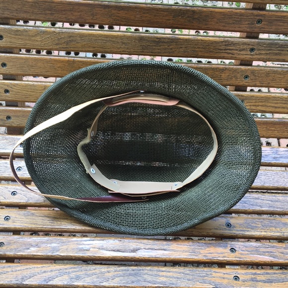 Olive drab safari pith hat mesh adjustable leather strap sun cap wide brim - Picture 5 of 12